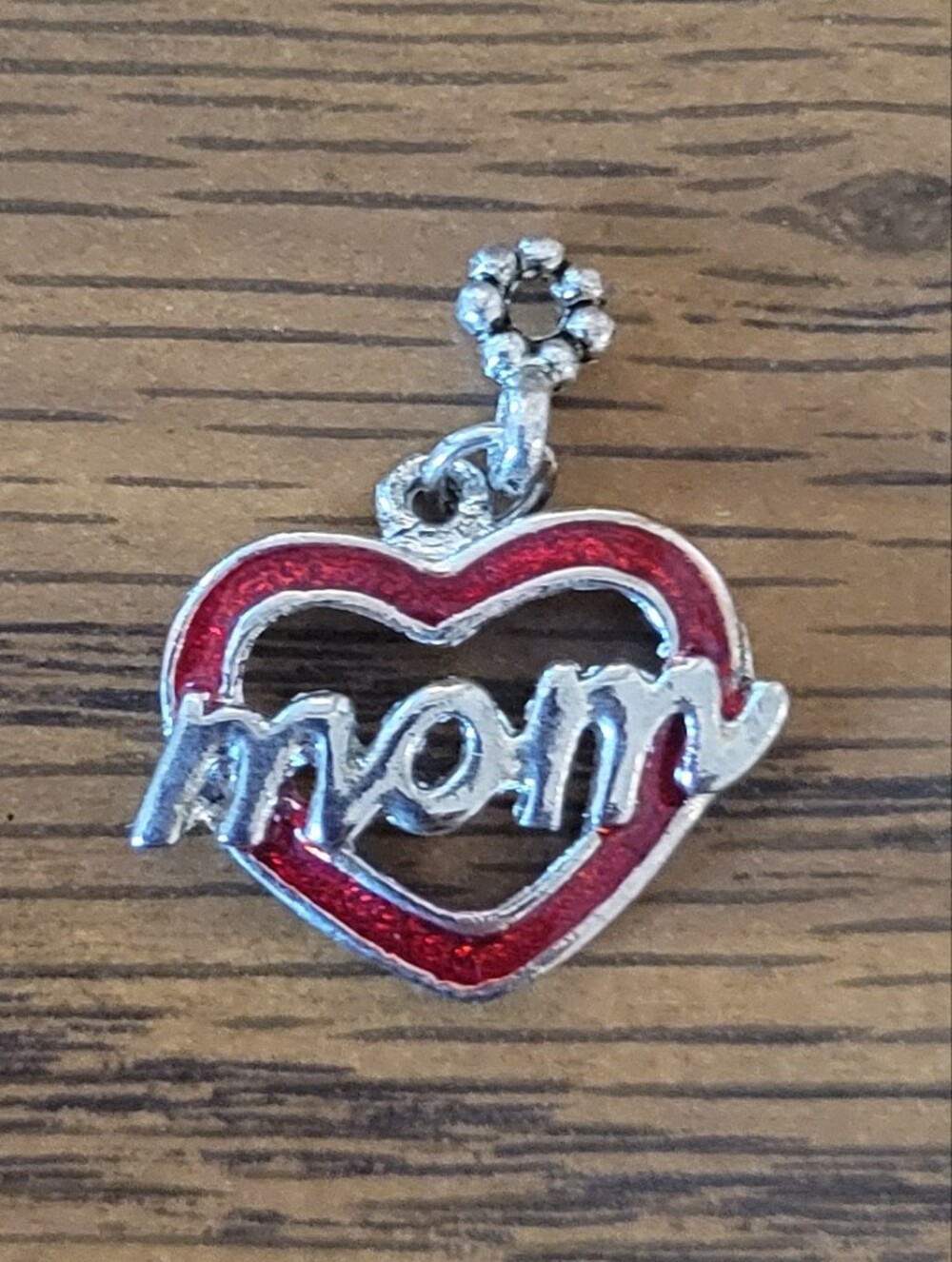 Vintage Red and Silver 'Mom' Heart Charm Pendant - Women's Jewelry